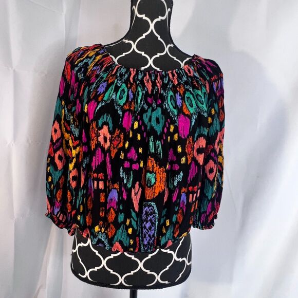 Christian Siriano Bold Colorful Maximal Print Stretchy Neckline Crop Top Size LG - Picture 9 of 9